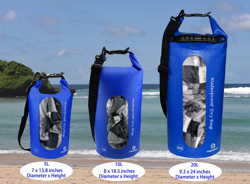 Freegrace Waterproof Dry Bags Set Of 3 Dry Bag With 2 Zip Lock Seals & Detachable Shoulder Strap, Waist Pouch & Phone Case - Can Be Submerged Into Water - For Swimming (Navy Blue(Window), 5L) - Image 2